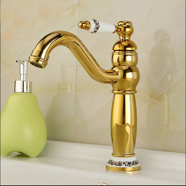 Amiens Gold & Ceramic Single Handle Deck Mount Sink Faucet